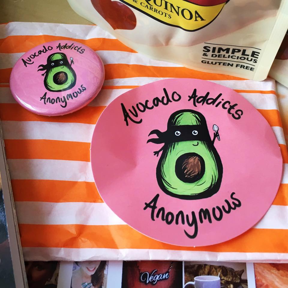 Teen Vegan: Avocado Addicts Anonymous badge and sticker