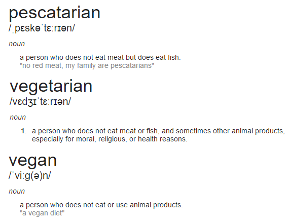 pescatarian vegetarian vegan