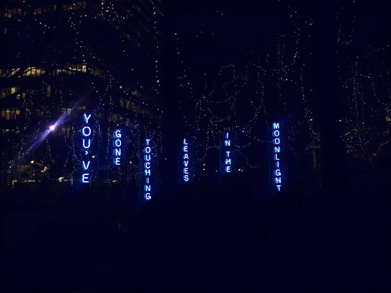 THE GARDEN OF FLOATING WORDS, ELISA ARTESERO, JUBILEE PARK @ Winter Lights, Canary Wharf